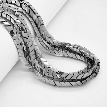 Намистини Гематит, Нат. камінь, Зиг-заг, 8х7х4 мм, З покриттям, Сріблясті (BUS-054035)