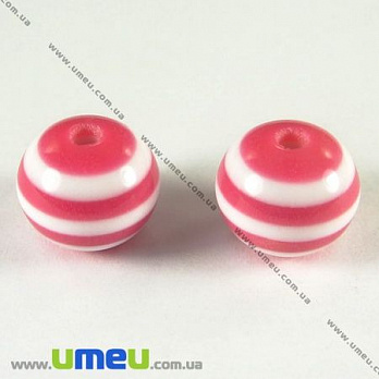 [Архів] Намистина пластикова Кругла Смугаста, 10 мм, Малинова (BUS-002044)