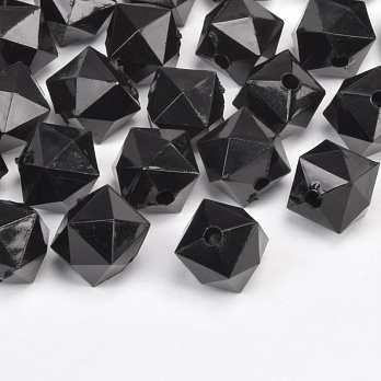 Намистини акрилові, Куб гранований, 11,5х10 мм, Чорні (BUS-059929)