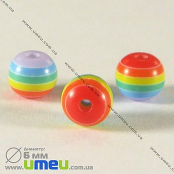 [Архів] Намистина пластикова Кругла Смугаста, 6 мм, Різнокольорова (BUS-002317)
