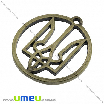 Подвеска металлическая круглая Трезубец, Античная бронза, 30х28 мм, 1 шт (POD-012539)