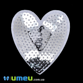 Термоаппликация с пайетками Сердце, 6,5х6 см, Белая, 1 шт (APL-038284)