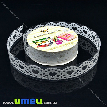 Декоративний скотч мереживний, Білий, Серця, 15 мм (DIF-017903)