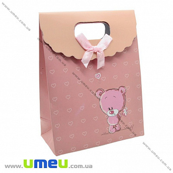Подарунковий пакет на липучці, Мишка, Рожевий, 16х12х6 см (UPK-020420)