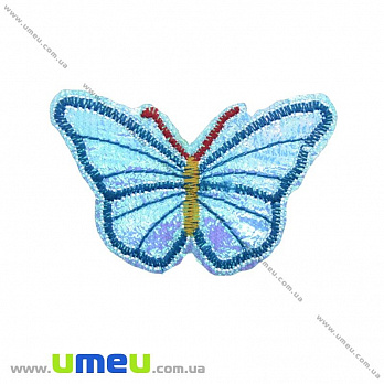 Термоаппликация Бабочка блестящая, 6х4 см, Голубая, 1 шт (APL-022206)