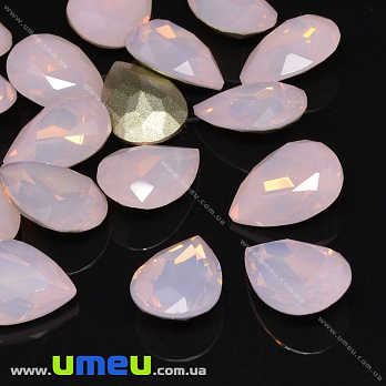 Ріволі скляний, Крапля гранована, Опал, 14х10 мм, Рожевий (KAB-033986)