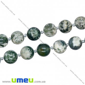 [Архив] Бусина натуральный камень Агат моховый, 12 мм, Круглая, 1 шт (BUS-023661)