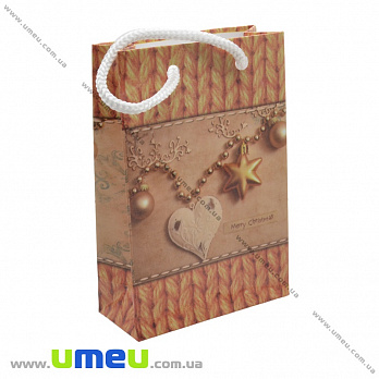 Подарунковий пакет Новорічний, 12х8х3,5 см, Золотистий (UPK-035612)