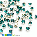 Шатоны круглые 3,4 мм, Светлое серебро, Бирюзовые (KAB-052230)