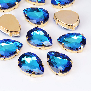 Шатон крапля 18х13 мм, Золото, Синьо-фіолетовий (KAB-052929)