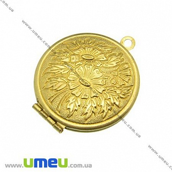 Медальон Круглый с цветами, Золото, 32х27 мм, 1 шт (POD-008019)