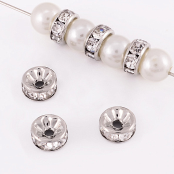 Намистина-розділювач, 8,2 мм, Латунь з покриттям Родій, Стрази куб. цирконій (BUS-055893)