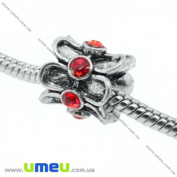 [Архів] Намистина PANDORA мет. зі стразами, 11х11 мм, Червона, Античне срібло (BUS-006536)