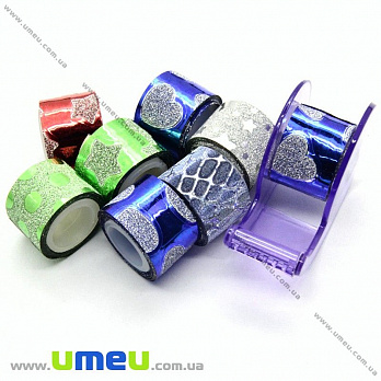 Декоративний скотч гліттерний з дозатором, Мікс, 12 мм (DIF-022574)