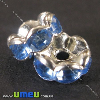 [Архів] Розділювач 8 мм, Срібло, Стрази пластикові блакитні (OBN-002023)