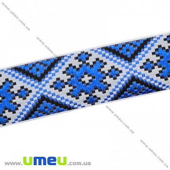 Тесьма с украинским орнаментом, 30 мм, Синяя, 1 м (LEN-016099)