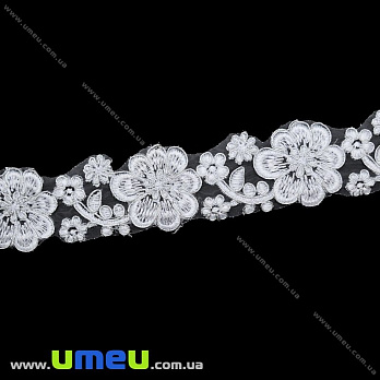 Тасьма вишита Квіти, 45 мм, Біла (LEN-021061)