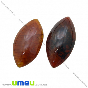 Кабошон нат. камень Агат Кракле коричневый, Лодочка, 40х20 мм, 1 шт (KAB-036126)