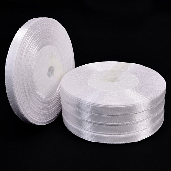 Атласна стрічка, 6 мм, Біла (LEN-052808)