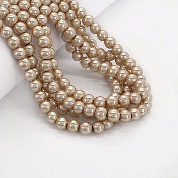 Намистини скляні Перли, 8 мм, Бежеві, Круглі (BUS-052133)