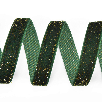 Стрічка оксамитова з люрексом, 10 мм, Зелена з золотом (LEN-061113)
