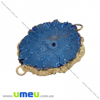 Коннектор из натурального камня Друза Агата в металле, Синий, 36х24 мм, 1 шт (POD-036974)