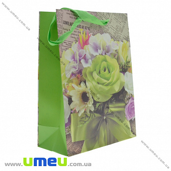 Подарочный пакет Цветы, 24х18х9 см, Салатовый, 1 шт (UPK-023609)