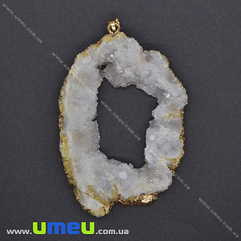 Підвіска з натурального каменю, Друза агату, Сіра, 79х50 мм (POD-036544)