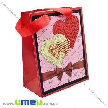 Подарочный пакет Сердца, 17х14х7 см, Красный, 1 шт (UPK-023373)