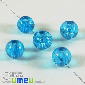 Бусина стеклянная Битое стекло, 6 мм, Голубая, Круглая, 20 шт (BUS-001795)