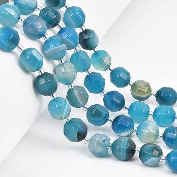 Намистини Агат синій, Натур. камінь, 10 мм, Круглі грановані (BUS-058212)