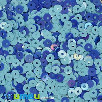 Паєтки Індія круглі плоскі, 4 мм, Мікс синьо-блакитний (PAI-041435)