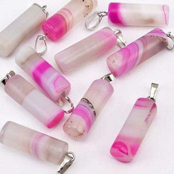 Підвіска Циліндр, Натур. камінь Агат рожевий, 26х8 мм (POD-058606)