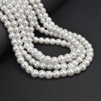 Намистини скляні Перли, 8 мм, Білі (молочні), Круглі (BUS-052087)