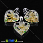 Підвіска скляна Lampwork Серце з квіткою, 30х21 мм, Бежева (POD-019974)