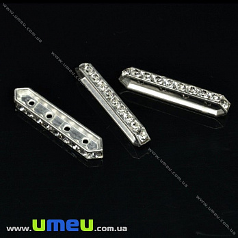 [Архів] Розділювач на 4 нитки 24х3 мм, Посріблений, Стрази Swarovski Crystal (OBN-017880)