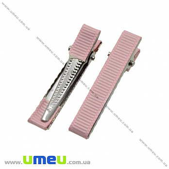 Основа мет. для шпильки крокодильчик (зажим) зі стрічкою, 42 мм, Рожева світла (OSN-020553)