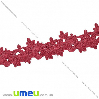 Тесьма тисненая Розочки, 20 мм, Красная темная, 1 м (LEN-025674)