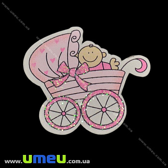 Декоративний дерев'яний елемент Коляска, 40х34 мм, Рожевий (DIF-022379)