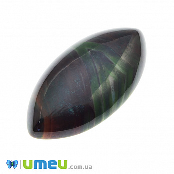 Кабошон нат. камень Агат Бразильский коричнево-зеленый, Лодочка, 40х20 мм, 1 шт (KAB-042773)