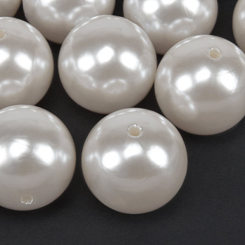 Бусины пластиковые, Круглые Жемчуг, 25 мм, Белые (BUS-060901)