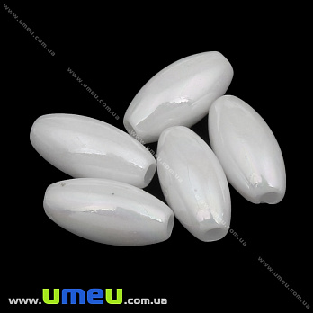 Намистина пластикова Рис, 8х4 мм, Біла (BUS-035854)