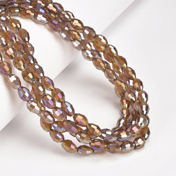 Намистини скляні, Рис гранований, 8х6 мм, Коричневі АВ (BUS-057480)