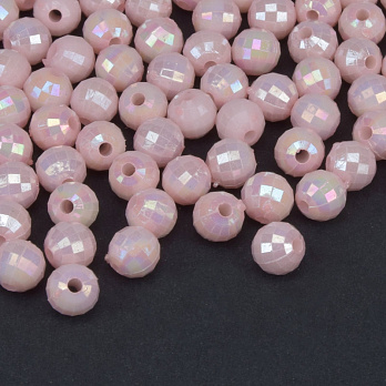 Бусины пластиковые радужные, Круглые граненые, 6 мм, Розовые светлые (BUS-059584)