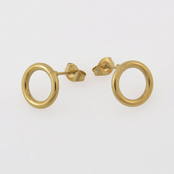 Пусеты из нерж. стали с заглушками, Круглые, 13х12 мм, Золото (STL-058497)