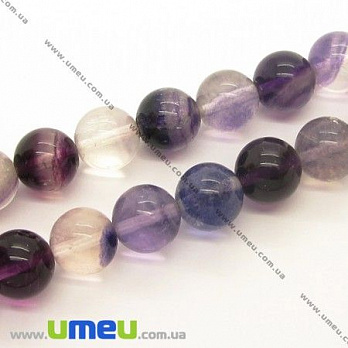 [Архів] Намистина натуральний камінь Флюорит фіолетово-прозорий, 10 мм, Кругла (BUS-006832)