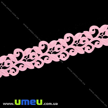 Тесьма тисненая Листики, 20 мм, Розовая, 1 м (LEN-019712)