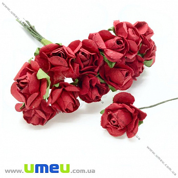 Роза бумажная, 15 мм, Красная, 1 шт (DIF-006745)