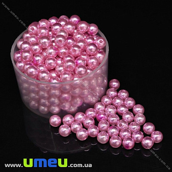 Бусина пластиковая Круглая Жемчуг, 6 мм, Розовая, 1 уп (20 шт) (BUS-028900)