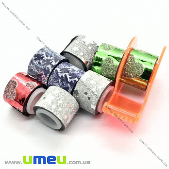 Декоративний скотч гліттерний з дозатором, Мікс, 12 мм (DIF-022573)